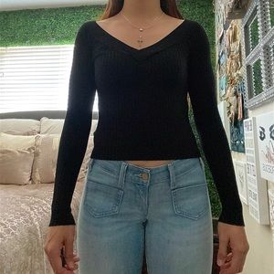 Black Ribbed Knitted Long Sleeve